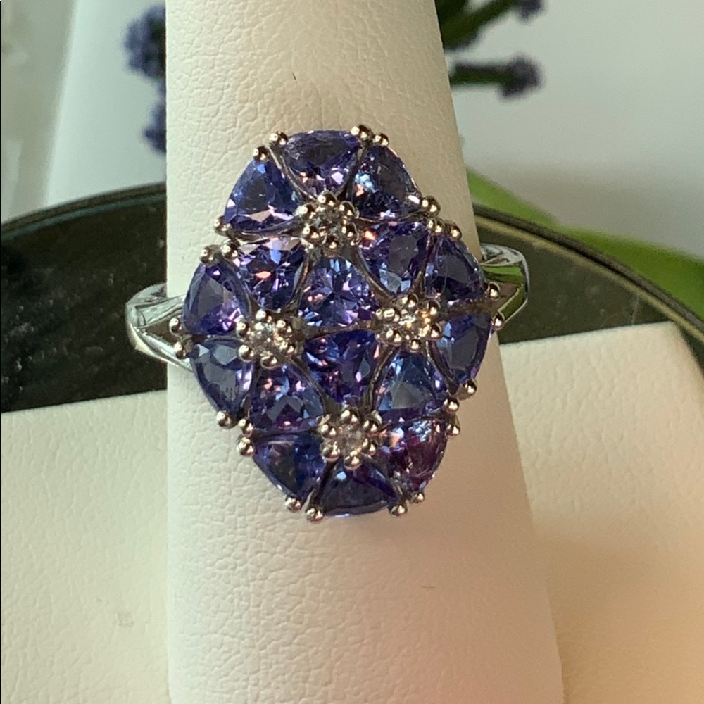 Genuine Tanzanite Trillions & Zircon Ring 3.90 Cts